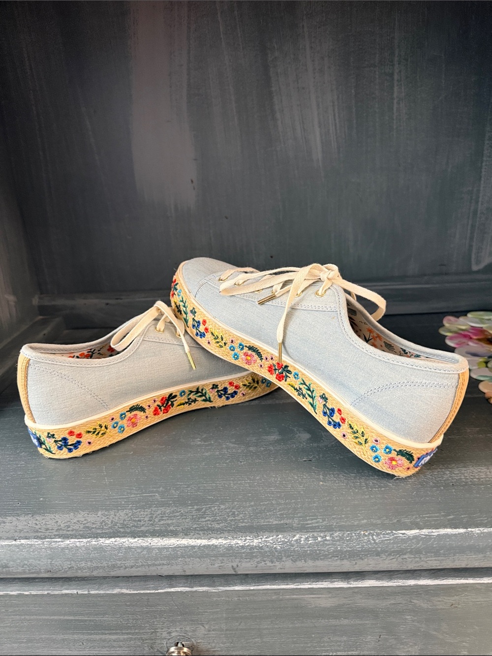 Keds Triple Kick Natural Platform Embroidered Espadrille Sneakers - Picture 3 of 9
